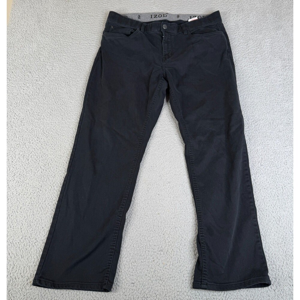 IZOD Straight Jeans Men 38x32 Black Cotton Stretch Regular Fit Gripper Waistband